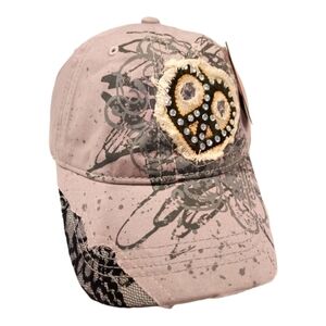 NWT Gray hat heart bling rhinestone Distressed Western ball cap baseball cap